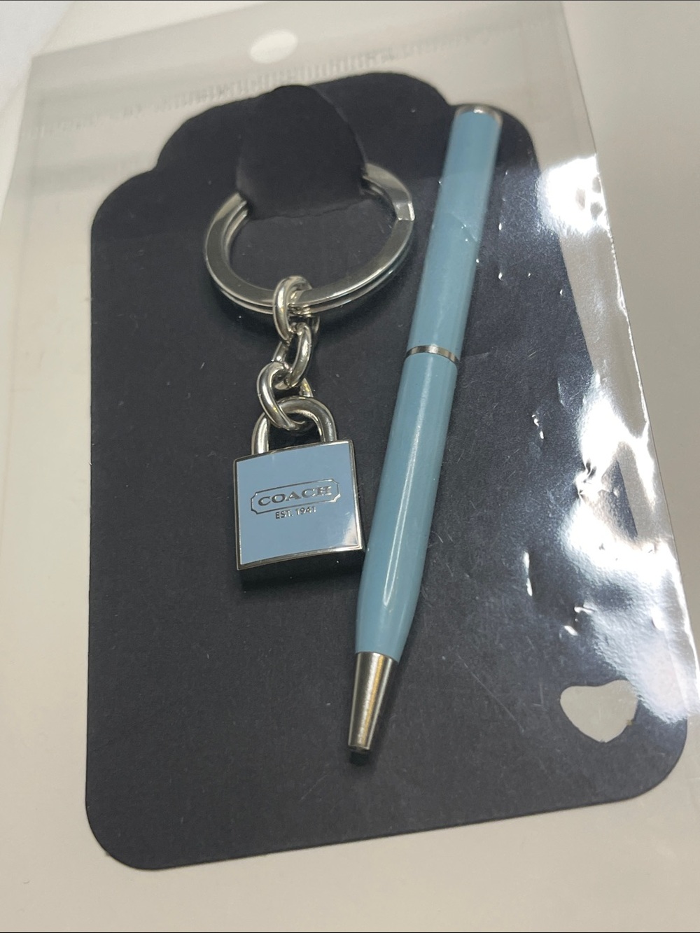 Coach Light Blue Padlock Keychain & Pen Set - Picture 6 of 6